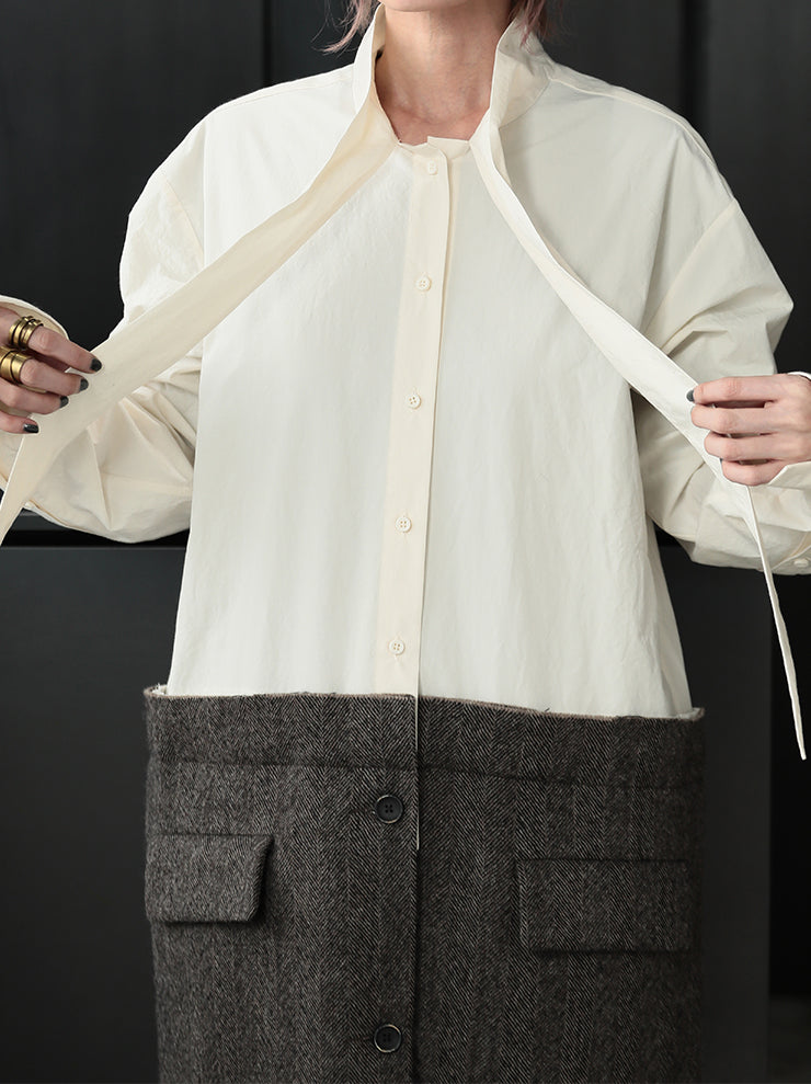 UMA WANG<br> WOMENS herringbone shirt dress jacket / OFF WHITE &amp; GRAY