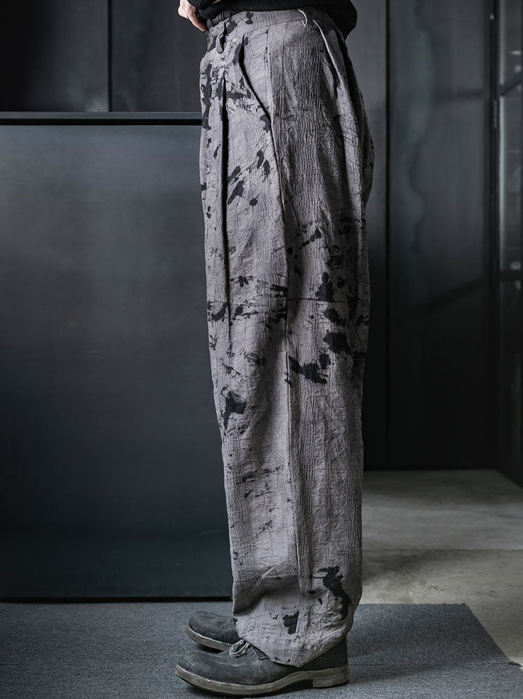 CHIAHUNG SU<br>MENS HAND WOVEN & DYED WIDE HAREM TROUSER / UNEVEN GREY