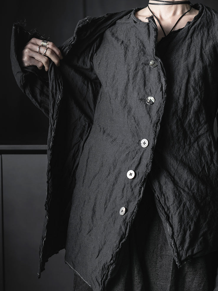 CHIAHUNG SU<br>HAND-DYED & WOVEN LAYERING RAW EDGE BLAZER / DYE BLACK