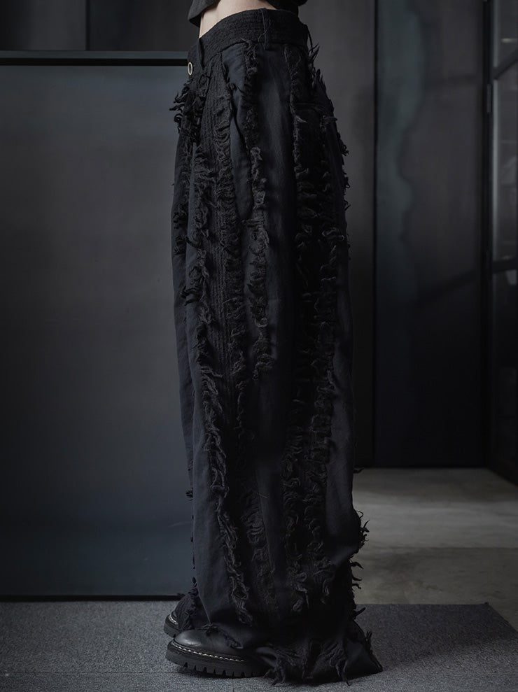 UMA WANG<br>WOMENS FRINGE WIDE TROUSERS / BLACK