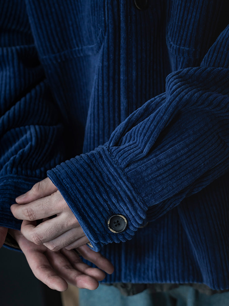 UMA WANG<br> MENS CORDUROY JACKET / BLUE