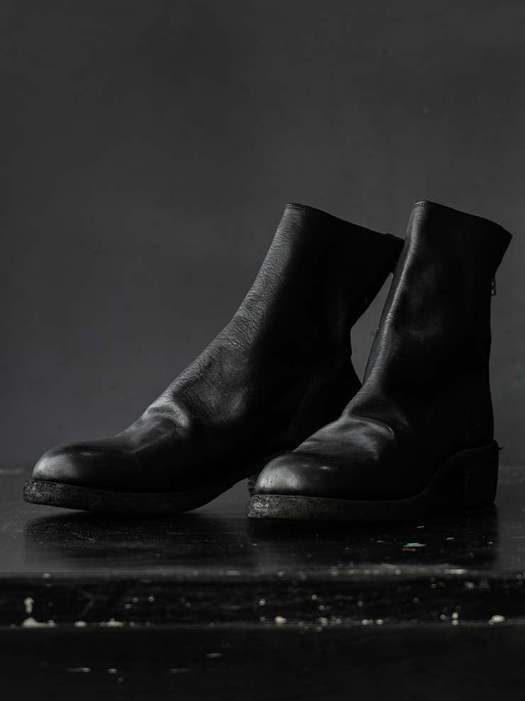 GUIDI<br>WOMEN'S BACK ZIP BOOTS THICK SOLE LEATHER 796Z BLKT / SOFT HORSE FULL GRAIN