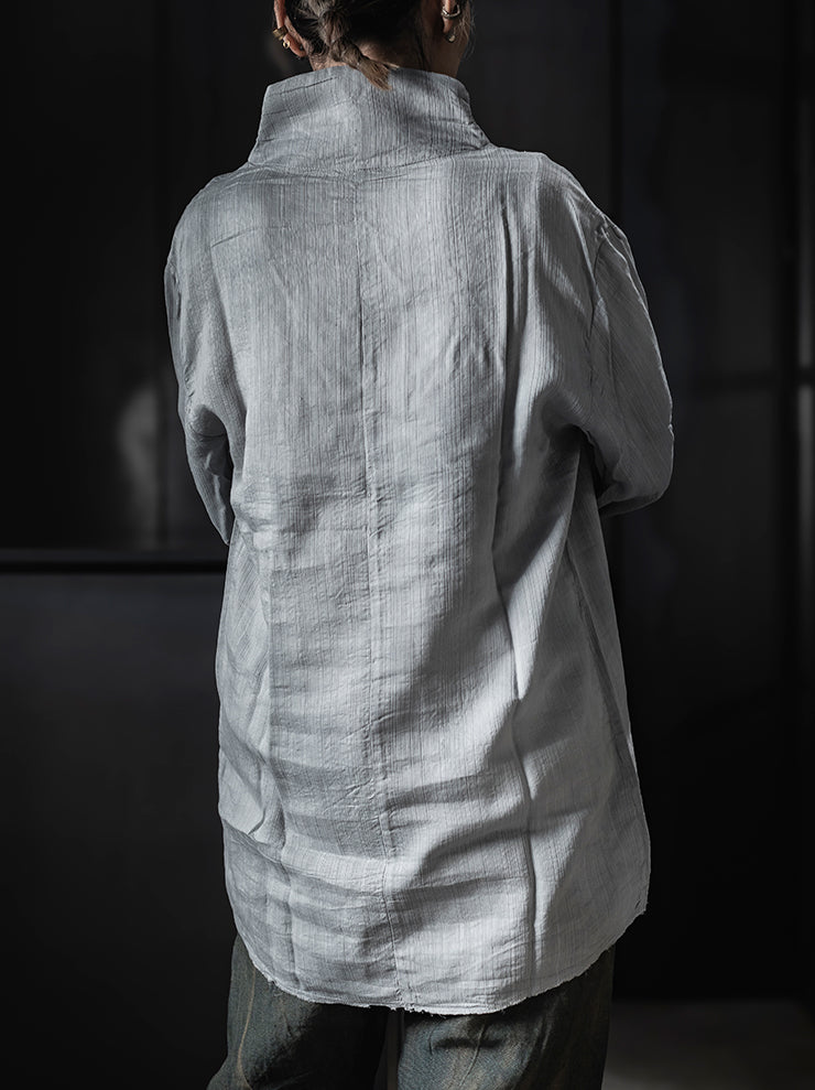 K’ANG <br>Men’s opened collar pullover shirt / GREY INDIGO