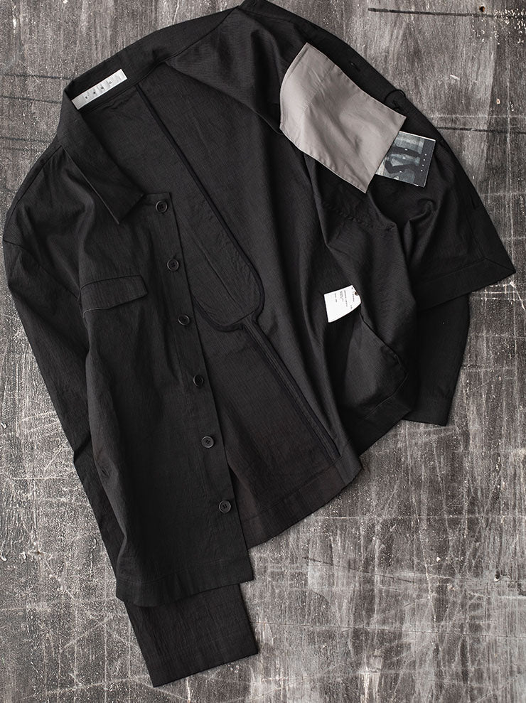 K'ANG<br> MENS BACK SPLIT 2 FRONT POCKET SHIRT JACKET / GRAY / DARK GRAY