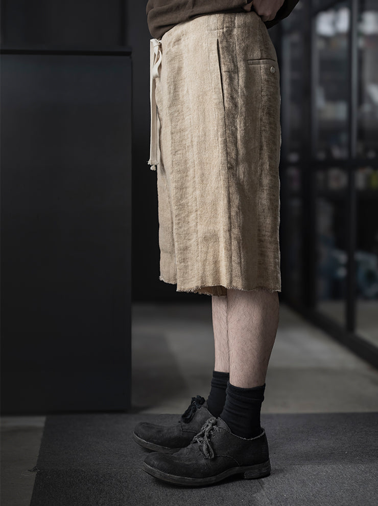 UMA WANG<br> MENS LINEN SHORTS / TAN