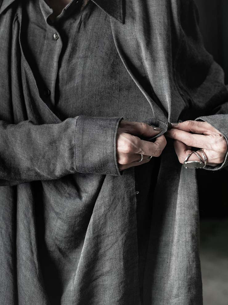 CHIAHUNG SU<br>HAND WOVEN & DYED LAYERING SHIRT / WALNUT GREY