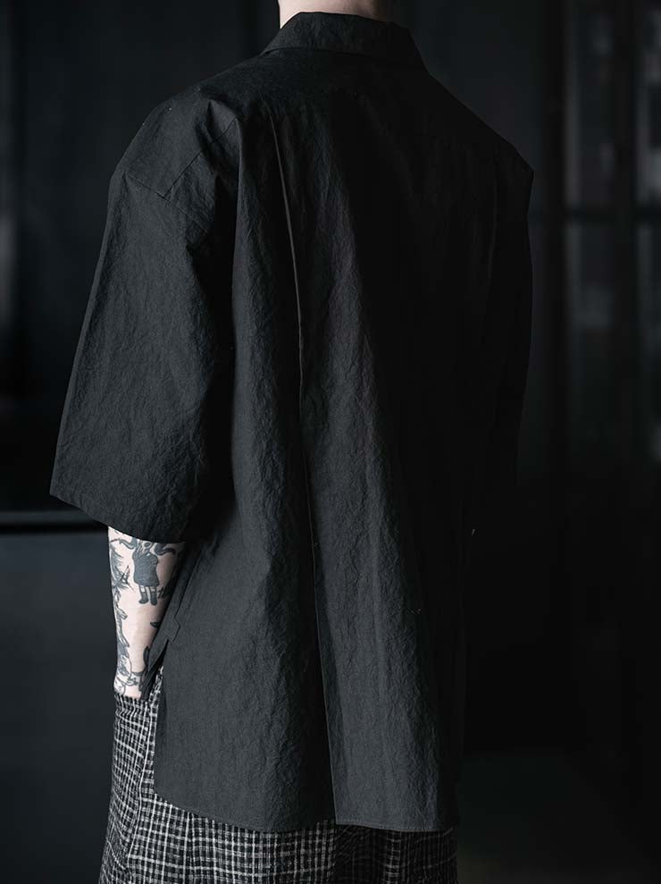 individual sentiments<br />UNISEX スイッチング 3/4 スリーブ シャツ / BLACK