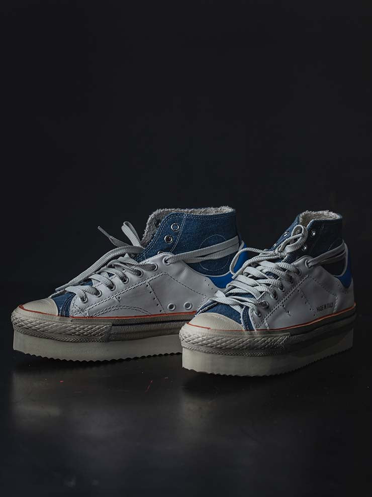 HIDNANDER<br> WOMENS HIGH-CUT PLATFORM SNEAKERS / WHITE × SKY