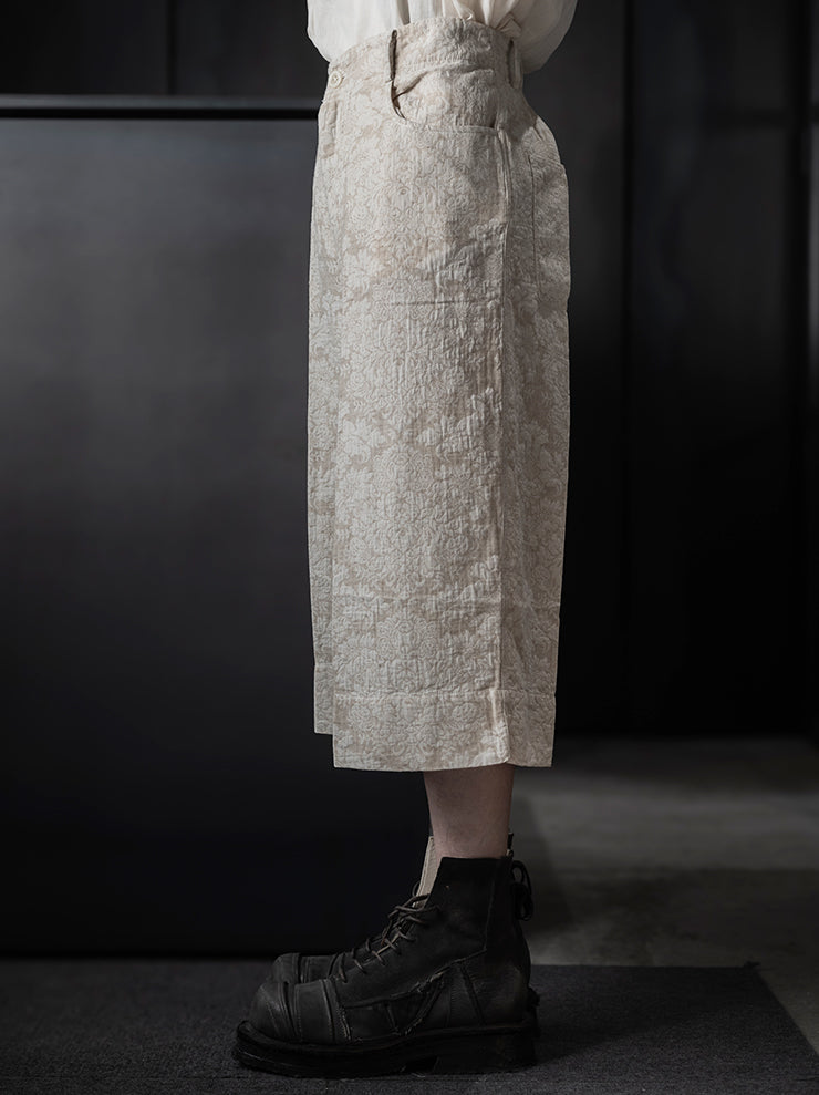 KINYAN LAM<br>Unisex Jacquard Wide Capri Trousers / Raw White