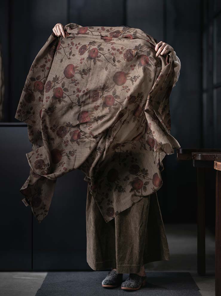 UMA WANG<br>WOOL SCARF  / TAN/RED/GREEN