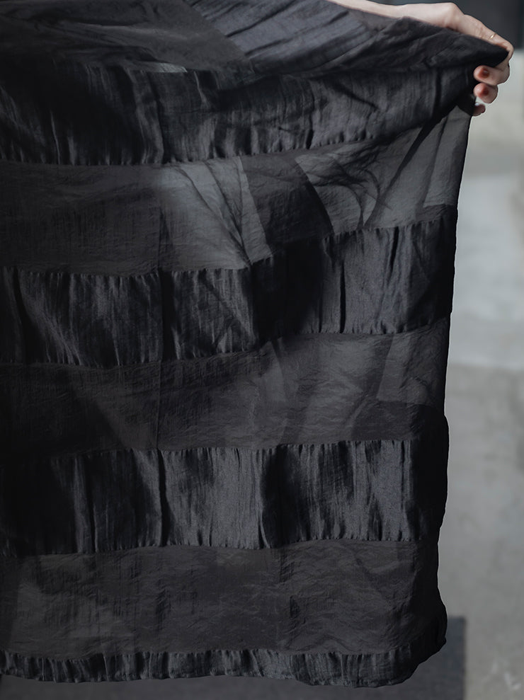 UMA WANG<br> WOMENS STRIPED ORGANDY DRESS / BLACK
