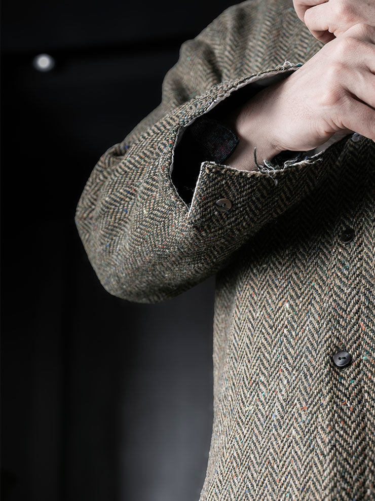 MONAD<br> Grogan Oversized work shirt / Green × Black Herringbone w/multicoloured Nep