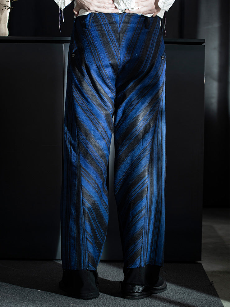 OLUBIYI THOMAS<br> Striped wide pants / Blue &amp; Black