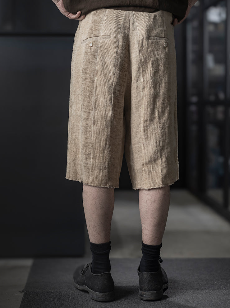 UMA WANG<br> MENS LINEN SHORTS / TAN