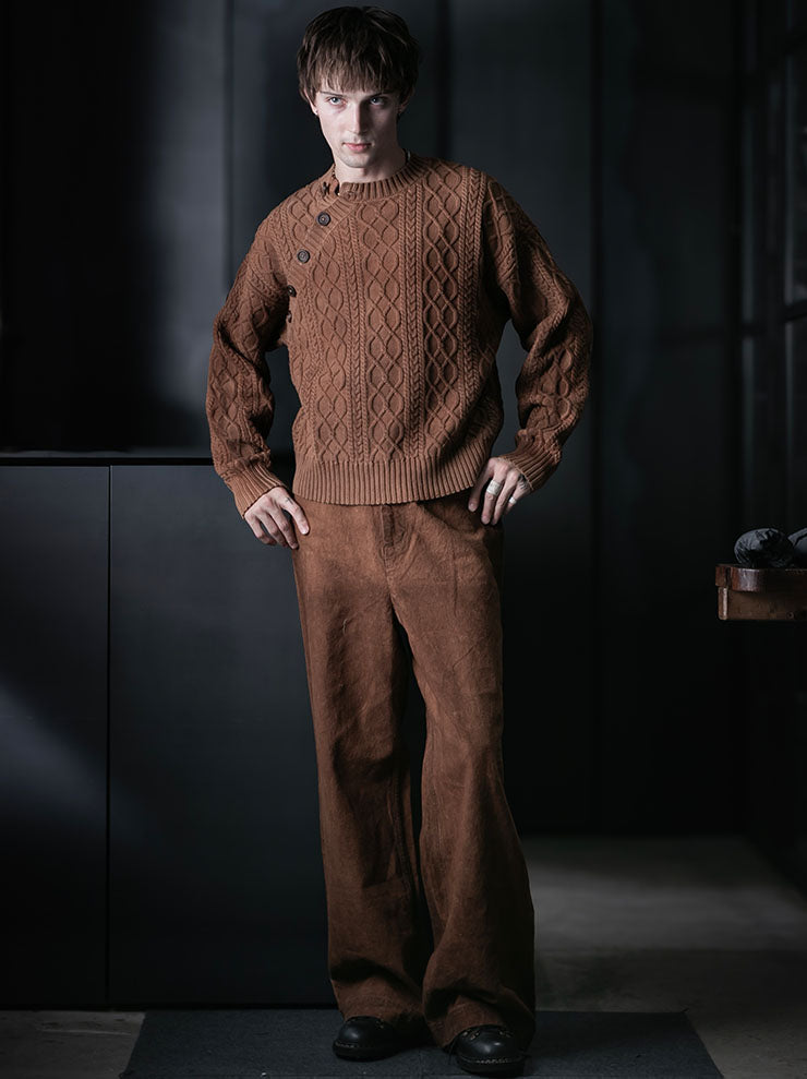 KINYAN LAM<br>UNISEX Natural Dye Slanted Collar Sweater / Brown