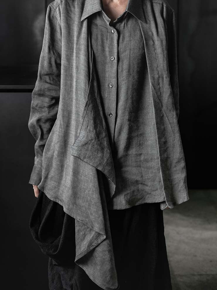CHIAHUNG SU<br>HAND WOVEN & DYED LAYERING SHIRT / WALNUT GREY
