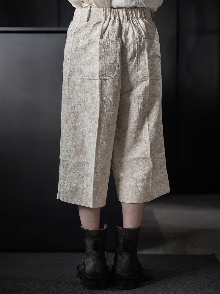 KINYAN LAM<br>Unisex Jacquard Wide Capri Trousers / Raw White