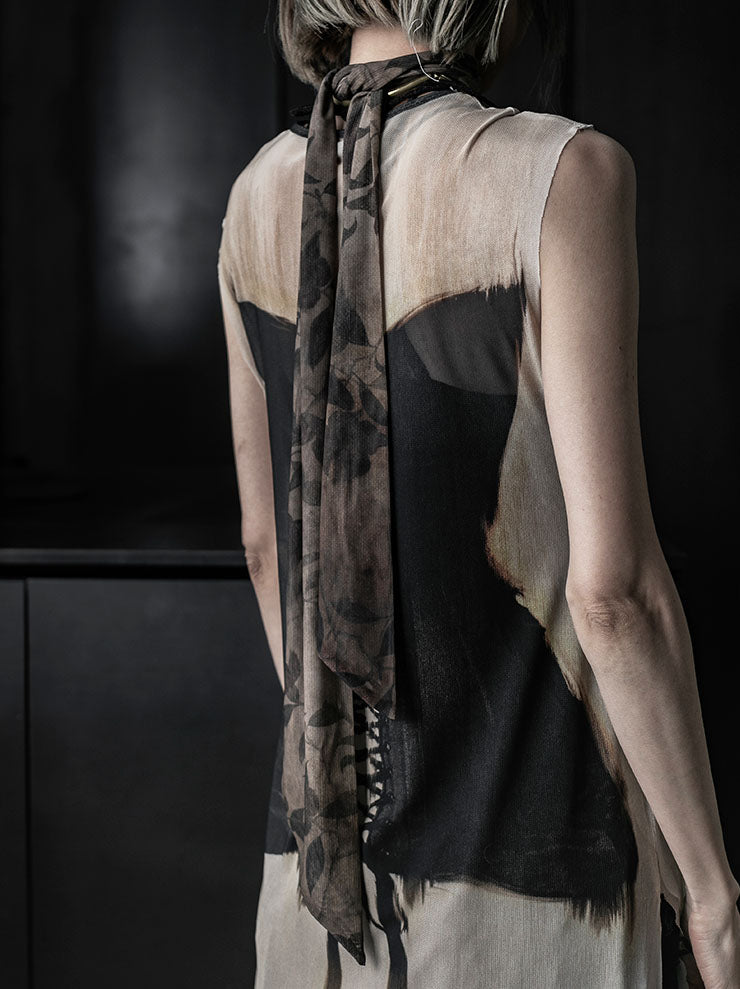 IA LONDON<br>RIBBON COTTON DOUBLE-SIDED SCARF / MIDNIGHT VIOLETS PRINT