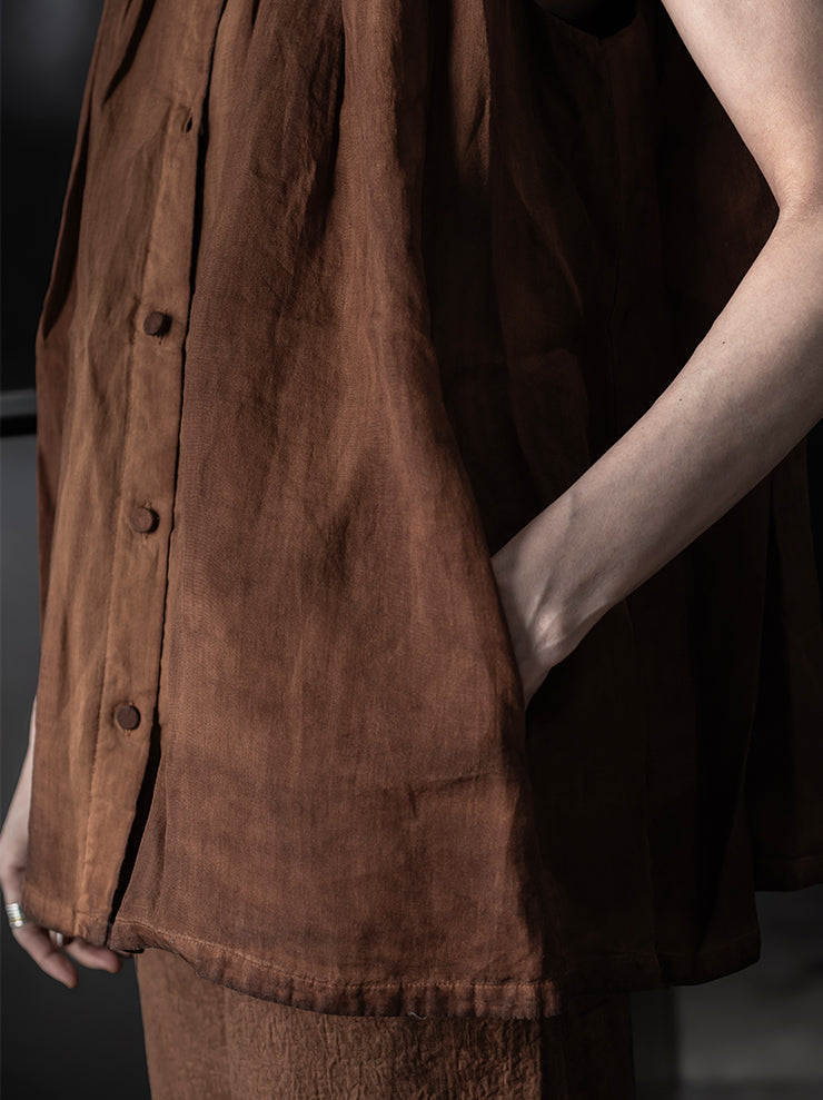 KINYAN LAM<br>WOMENS Natural Dye Pleated Ballon Vest / Brown