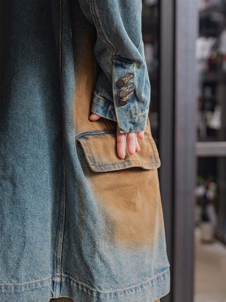 UMA WANG<br> WOMENS Denim oversized double jacket / BLUE×BROWN