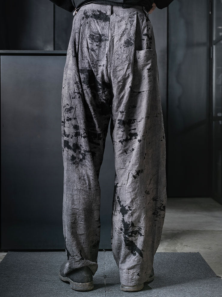 CHIAHUNG SU<br>MENS HAND WOVEN & DYED WIDE HAREM TROUSER / UNEVEN GREY