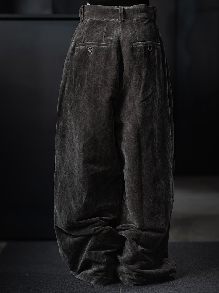 UMA WANG<br> WOMENS VELVET TROUSERS / DARK GRAY
