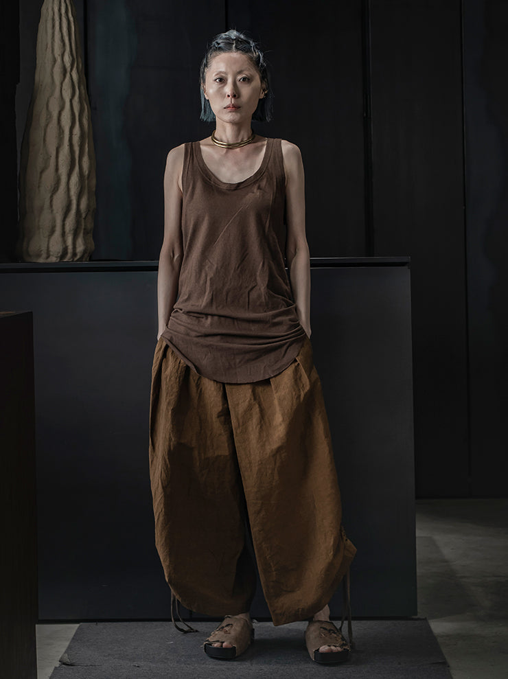 ISSEY FUJITA<br> WOMENS COTTON LINEN ​​TANK TOP / BROWN