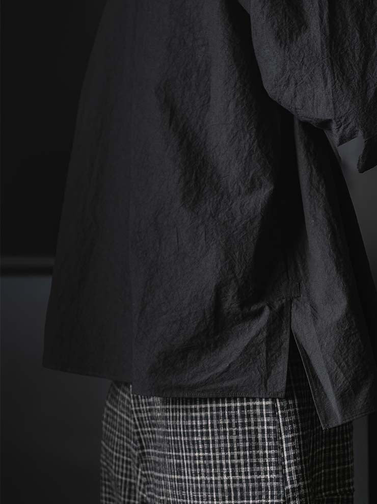 individual sentiments<br />UNISEX スイッチング 3/4 スリーブ シャツ / BLACK