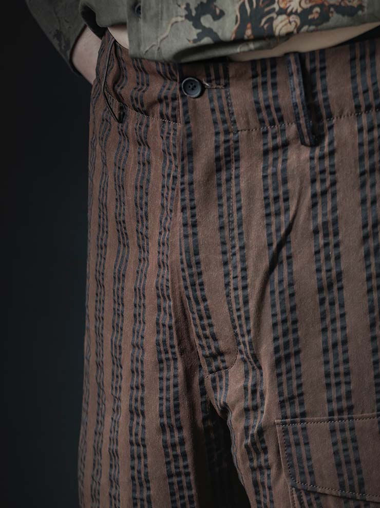 UMA WANG<br> MENS striped trousers / BROWN × BLACK