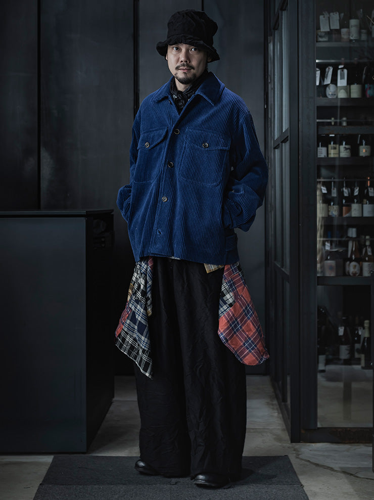 UMA WANG<br> MENS CORDUROY JACKET / BLUE