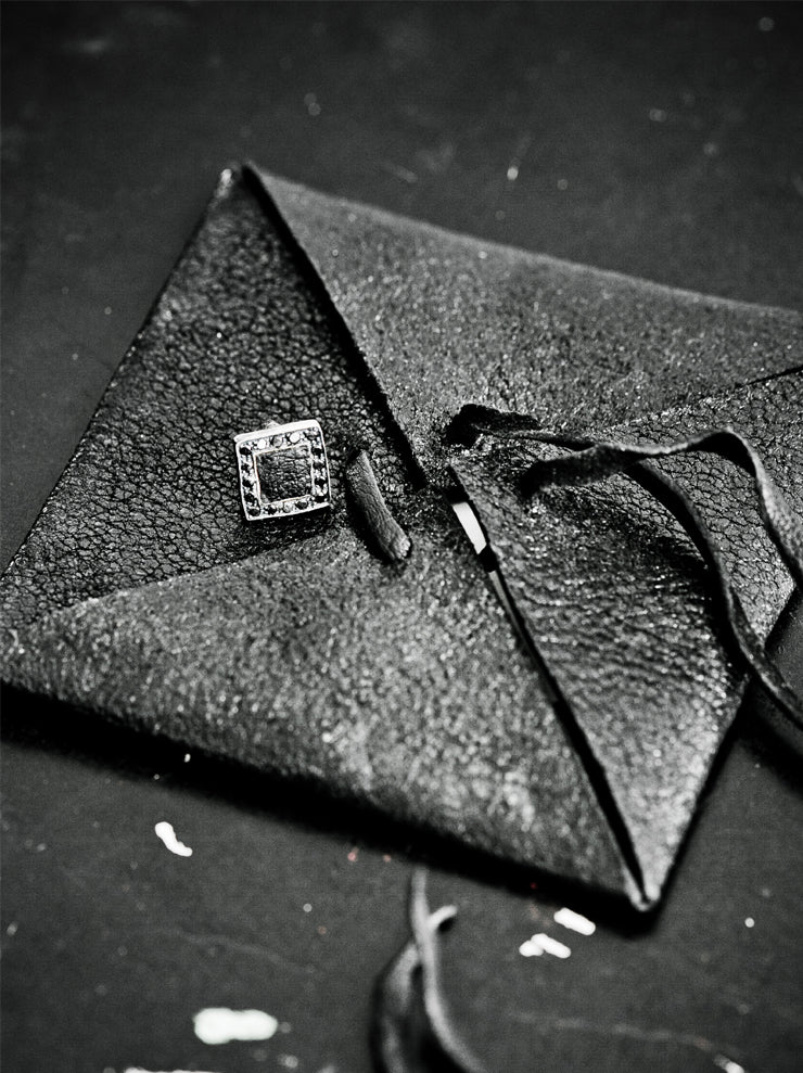 GUIDI<br> Silver x Black Diamond Horse Leather Detail Square Earrings G-OR02 BLKT