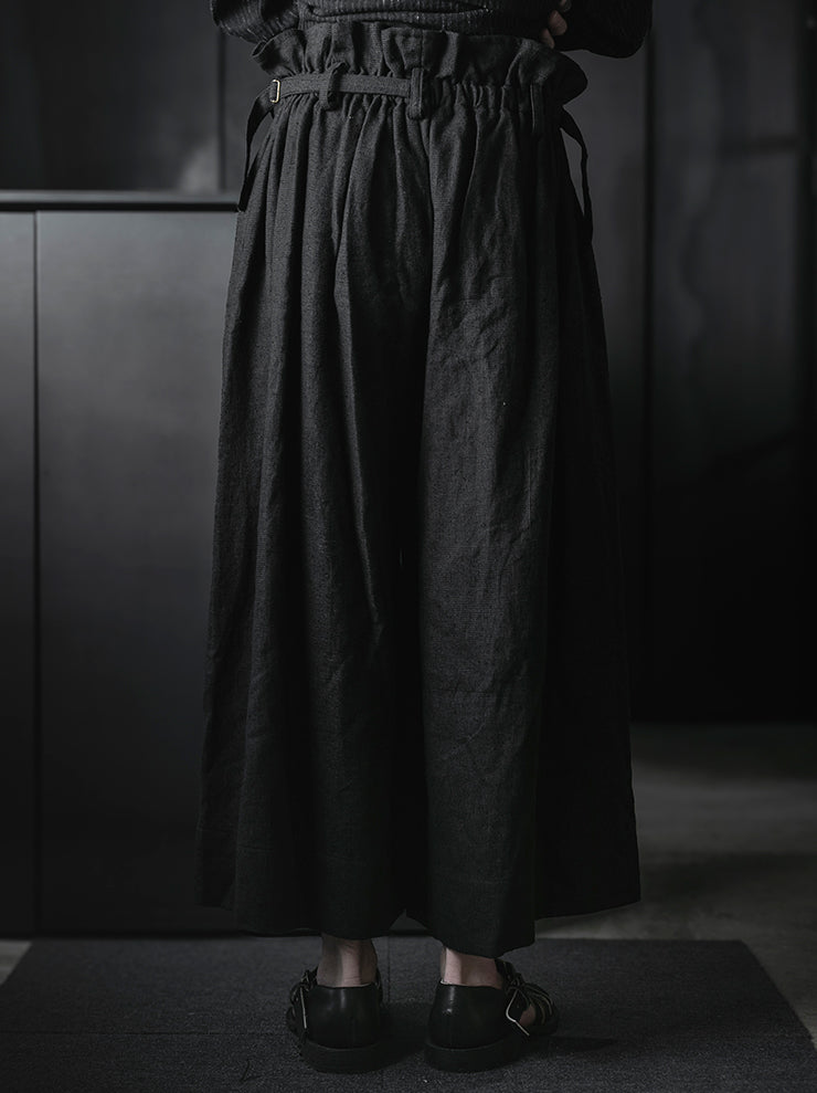 CHIAHUNG SU<br>HAND WOVEN & DYED STRIPPED WIDE TROUSERS / DYED BLACK