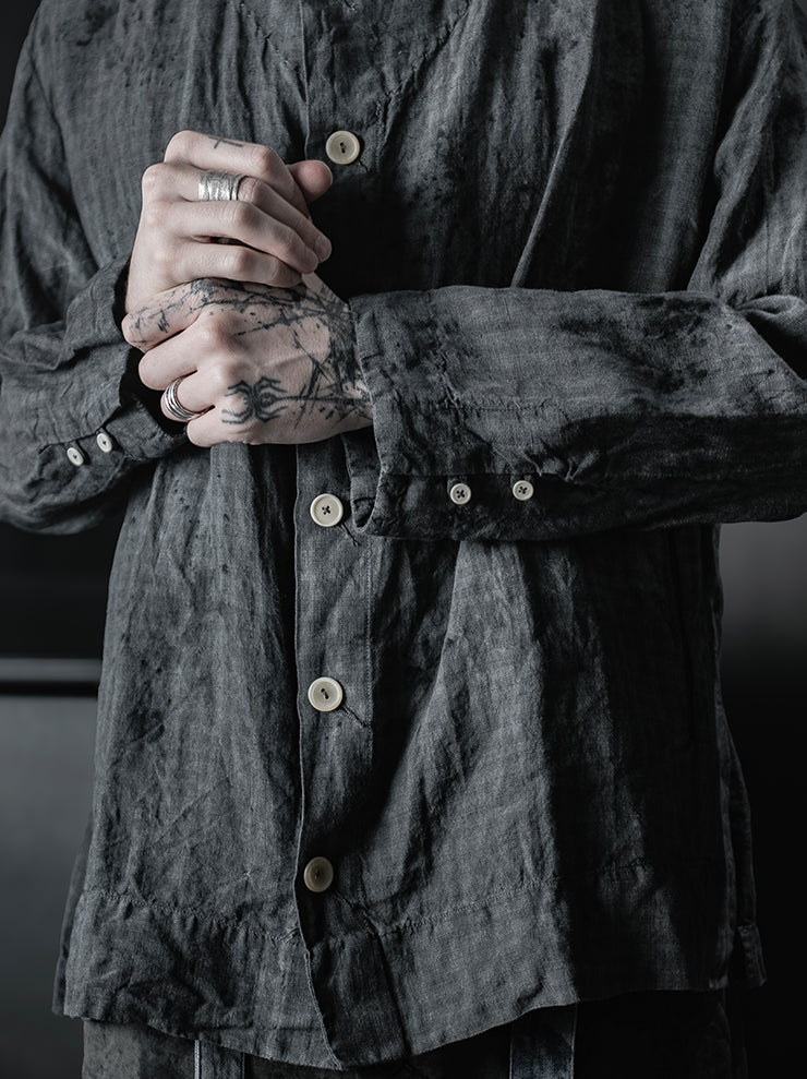 ATELIER SUPPAN<br>MENS Checkered linen Shirt Jacket overdyed / E26-21
