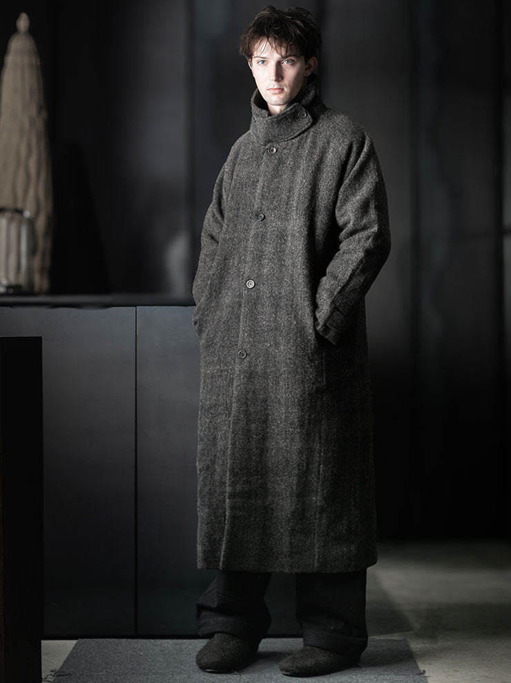 toward(s)<br />MERINO & YAK WOOL BLEND HIGH NECK OVERCOAT / DARK GREY