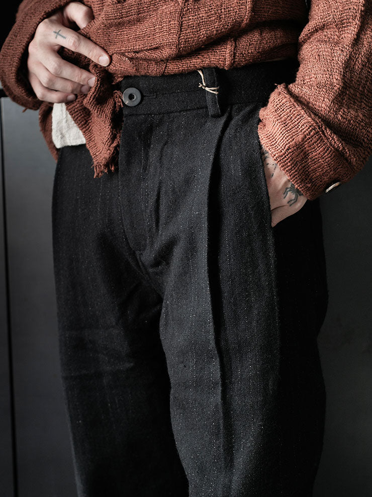 toward(s)<br>2 PLEAT PANTS IN DRIZZLE WEAVE WOOL / IRON INK BLACK