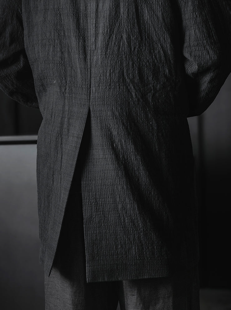 CHIAHUNG-SU<br>SINGLE BREAST YARN DYED & HAND WOVEN STRIPE COAT / BLACK STRIPE