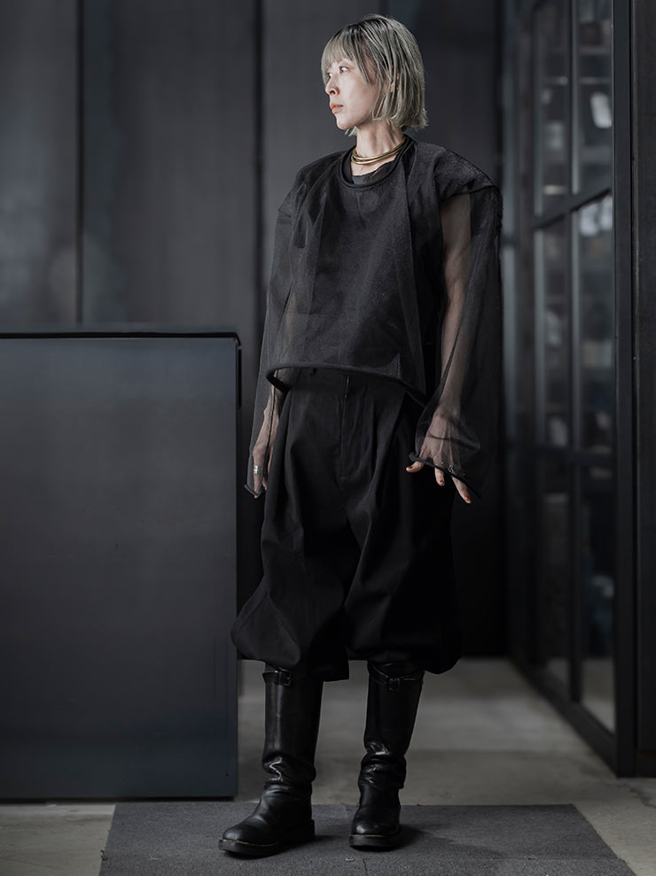 UMA WANG <br>WOMENS チュールロングスリーブトップス / BLACK