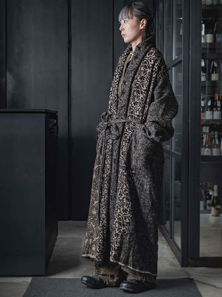 UMA WANG<br> WOMENS Gown Coat / BLACK × TAN