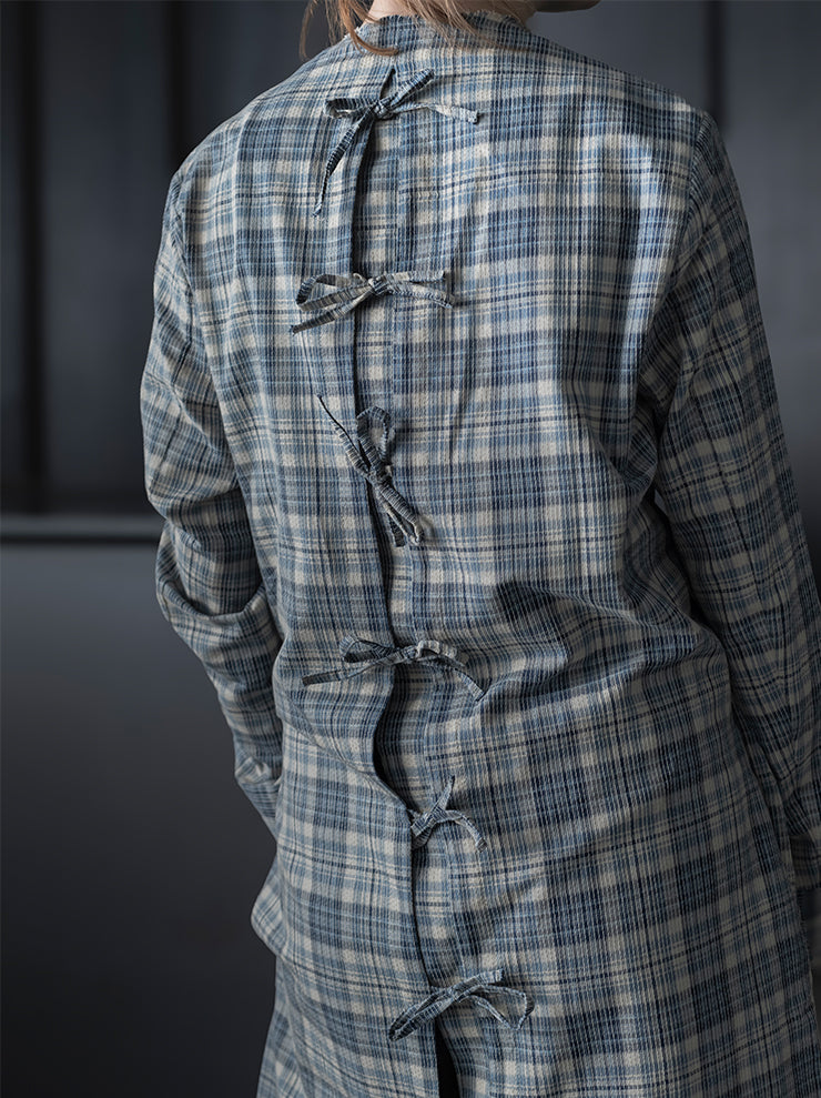 K'ANG<br>WOMEN BACK TIED LONG SHIRT DRESS / BLUE