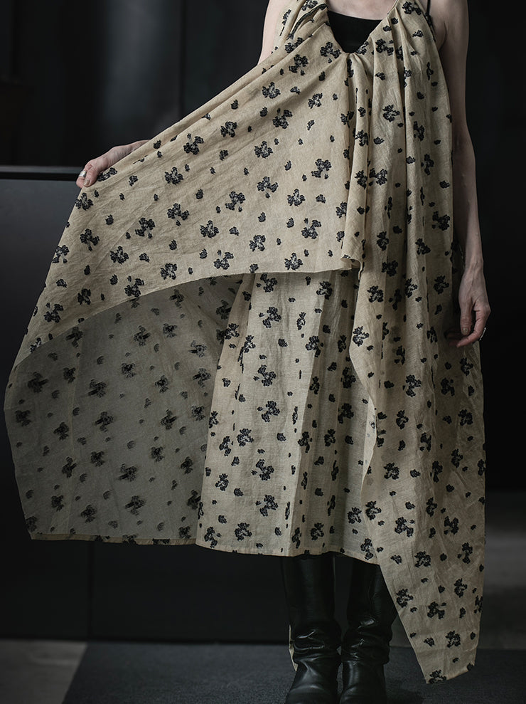 CHIAHUNG SU<br>HAND DYED STRAPPED LAYERING & RAW EDGE DRESS / FLORAL