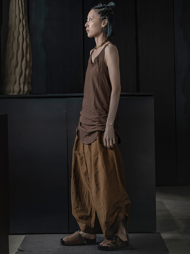 ISSEY FUJITA<br> WOMENS COTTON LINEN ​​TANK TOP / BROWN