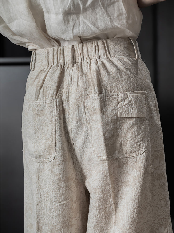 KINYAN LAM<br>Unisex Jacquard Wide Capri Trousers / Raw White