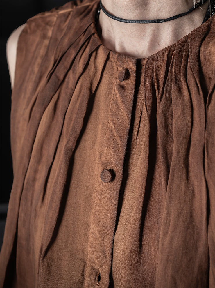 KINYAN LAM<br>WOMENS Natural Dye Pleated Ballon Vest / Brown