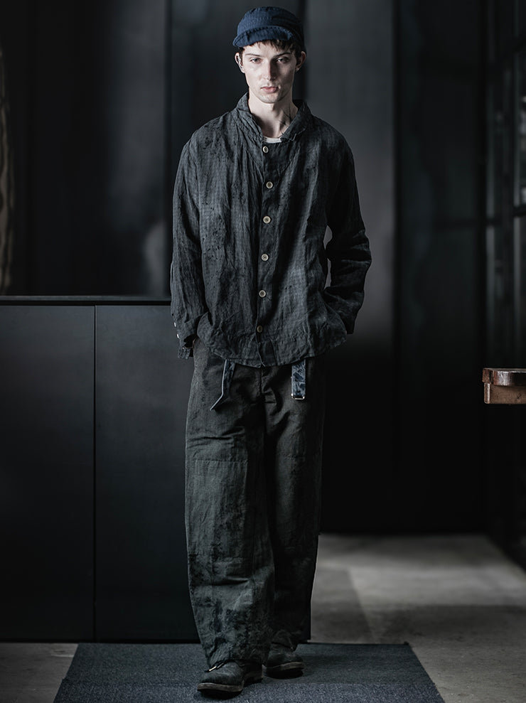 ATELIER SUPPAN<br>MENS Checkered linen Shirt Jacket overdyed / E26-21