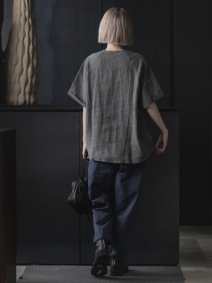 individual sentiments<br> UNISEX Two material combination easy T-shirt / DARK SUMI GRAY