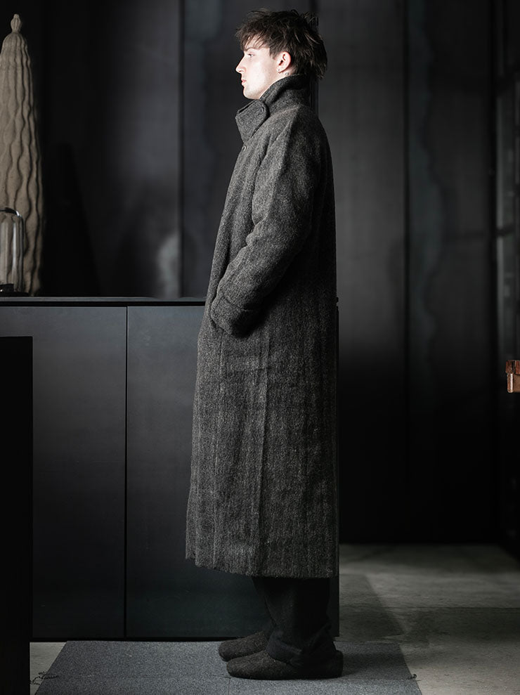 toward(s)<br />MERINO & YAK WOOL BLEND HIGH NECK OVERCOAT / DARK GREY