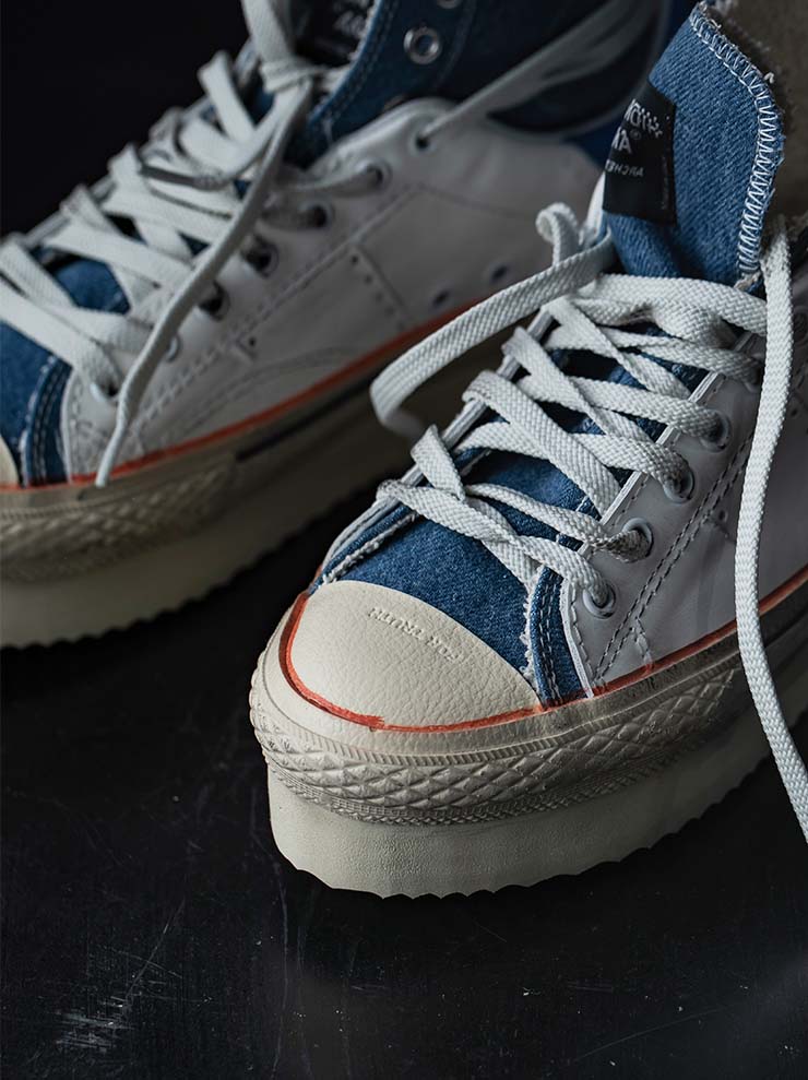 HIDNANDER<br> WOMENS HIGH-CUT PLATFORM SNEAKERS / WHITE × SKY