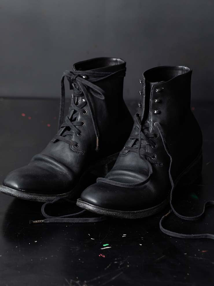 EMATYTE<br>MENS Horse Leather Culatta Object Dyed Lace-up Bootss / BLACK