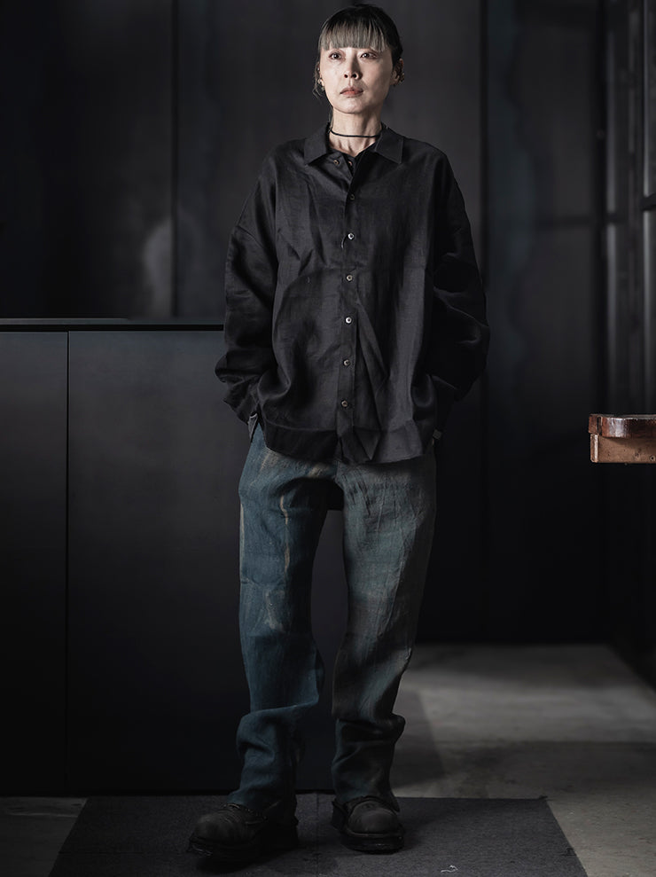 K’ANG <br>Unisex oversized back pleated shirt / BLACK