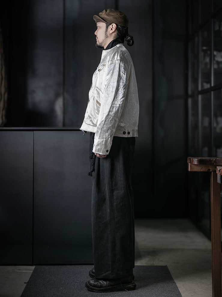 MONAD<br> Collarless Rouach Jacket / Ivory